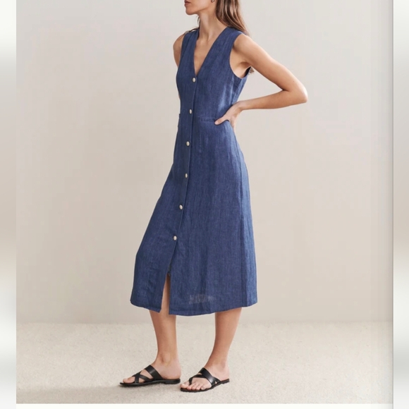 Jenni Kayne Dresses & Skirts - Jenni Kayne Indigo Button-Front Linen Midi Dress